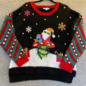 Celebrate Together Womens Ugly Christmas Sweater Santa Mushroom XL